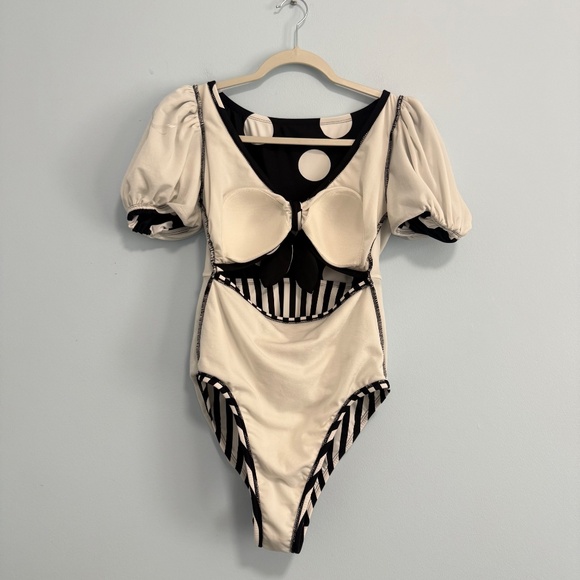 Tabitha Brown for Target Striped/Dot Print Tie-Front One Piece Swimsuit Sz M - Picture 7 of 9